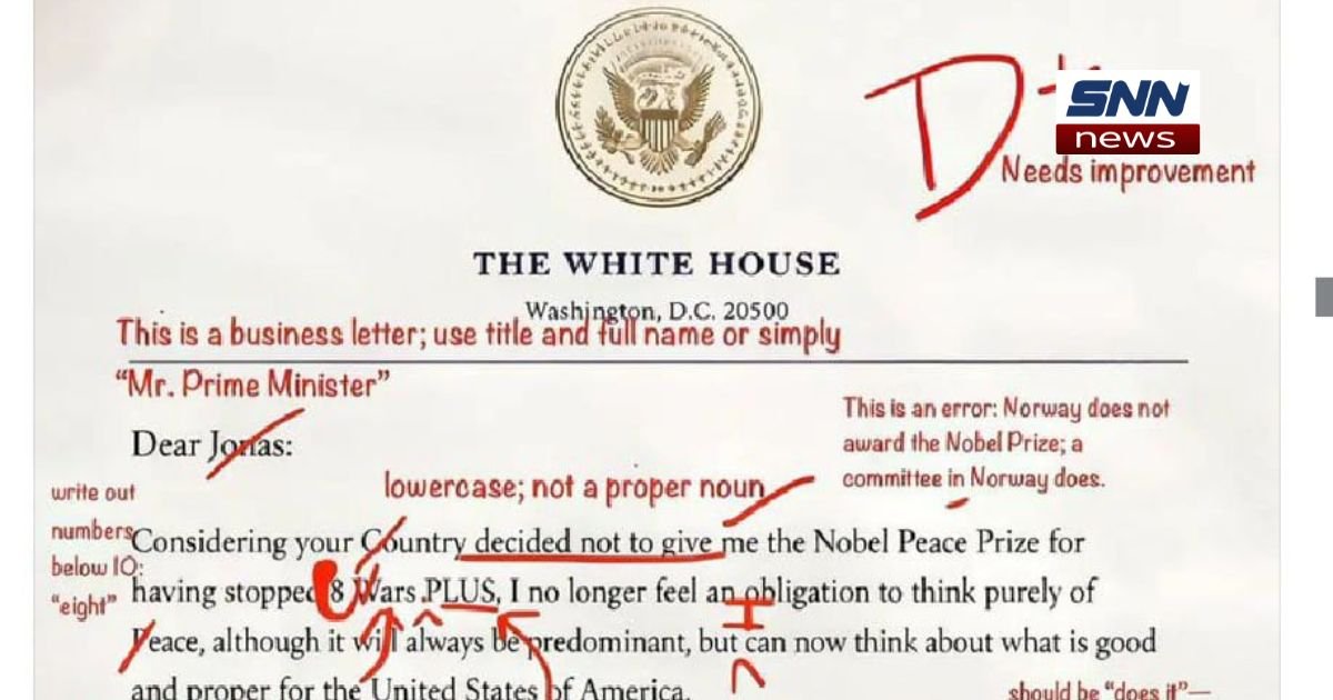 Trump Gets D+ Grade for Letter to Norwegian PM