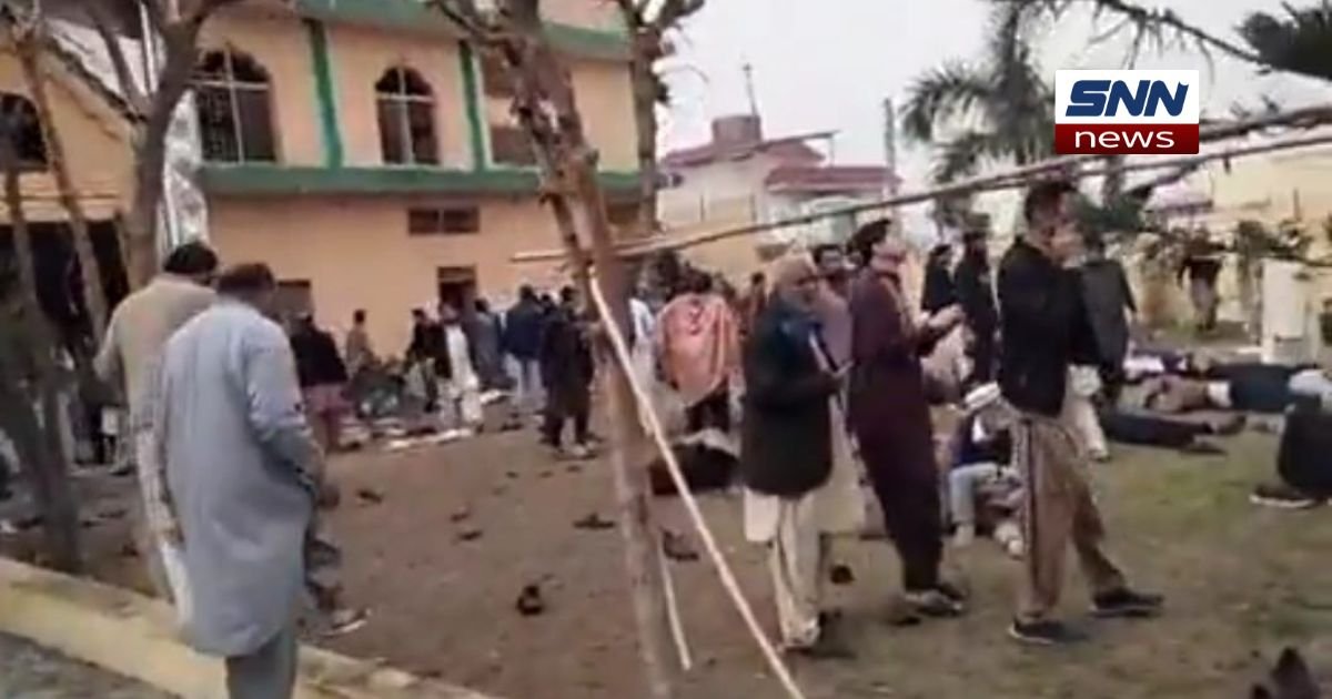 "Aftermath of suicide bombing at Shia Imam Bargah in Tarlai, Islamabad, showing emergency responders and injured victims at the scene."