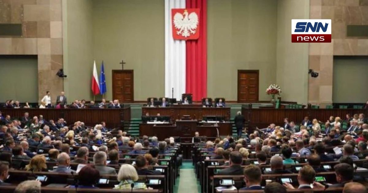 Polish Parliament building in Warsaw as lawmakers approve amnesty law for Polish citizens who fought for Ukraine during the war.