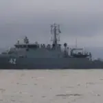 "Finnish naval ship patrolling the sea, symbolizing Finland&rsquo;s potential role in Strait of Hormuz security mission."