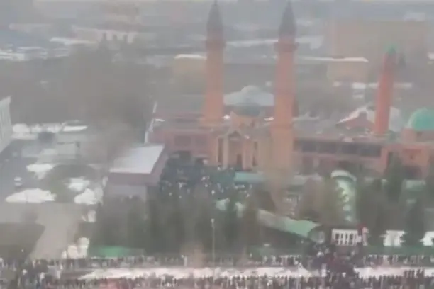 “Muslims offering Eid al-Fitr prayers at central mosque in Moscow and Saint Petersburg”