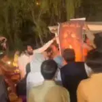 Protesters in Lahore burn an effigy of Israeli Prime Minister Benjamin Netanyahu during a rally condemning the Iran&ndash;Israel conflict.