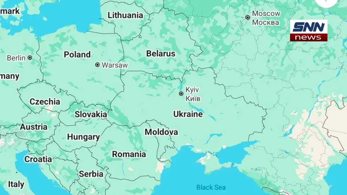 Map showing potential Ukrainian drone route to Leningrad region, as claimed by Russian media, including Lithuania, Latvia, Estonia, and Poland.