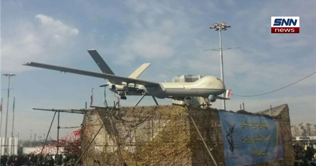 Shahed-like drone flying over military base representing global UAV threats