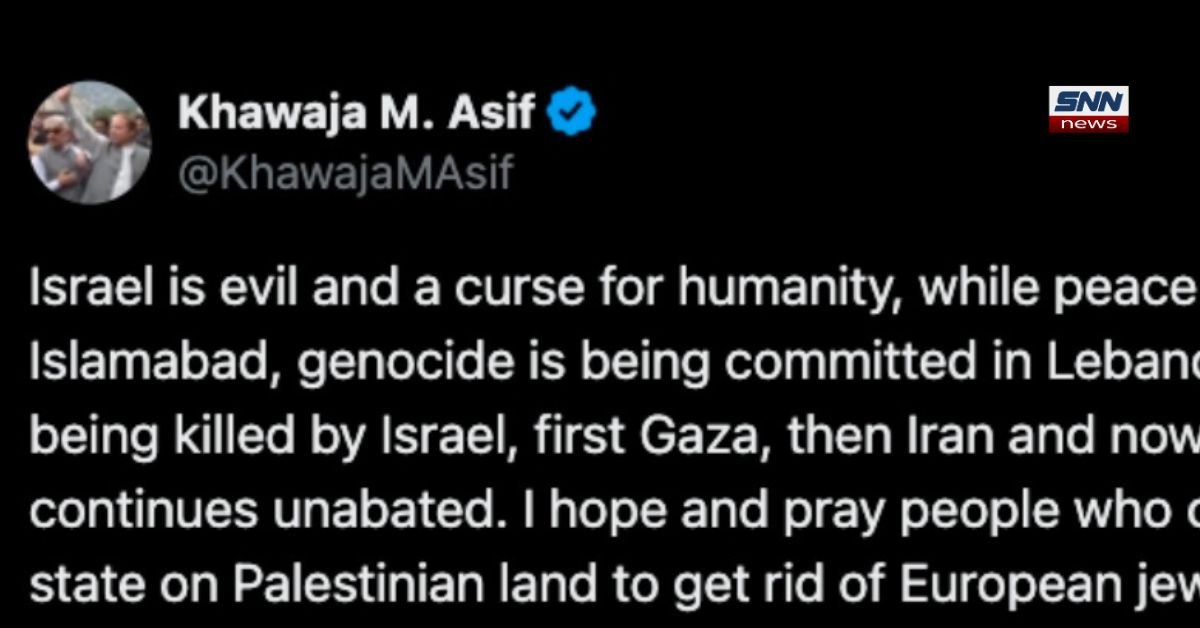 Khawaja Asif speaking at a press conference about Pakistan’s stance on Israel and the Gaza conflict