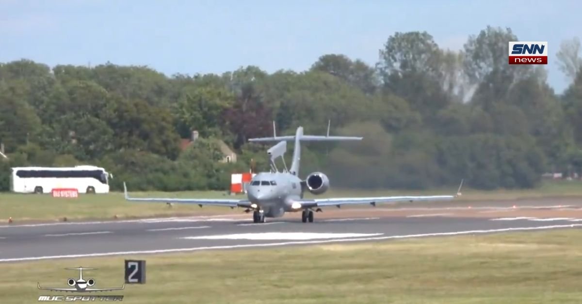 Sweden GlobalEye surveillance aircraft flying with radar system as Saab defense jet changes airborne warfare technology.