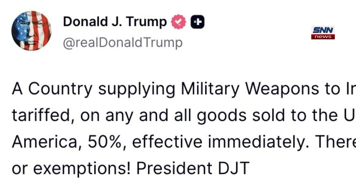 “Donald Trump announces immediate 50% tariffs on countries supplying weapons to Iran”