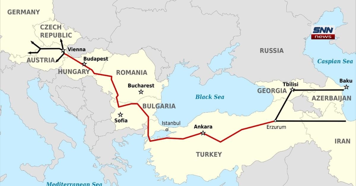 Azerbaijan natural gas supply pipeline delivering energy to Germany and Austria through the Southern Gas Corridor as Europe reduces Russian gas dependence.