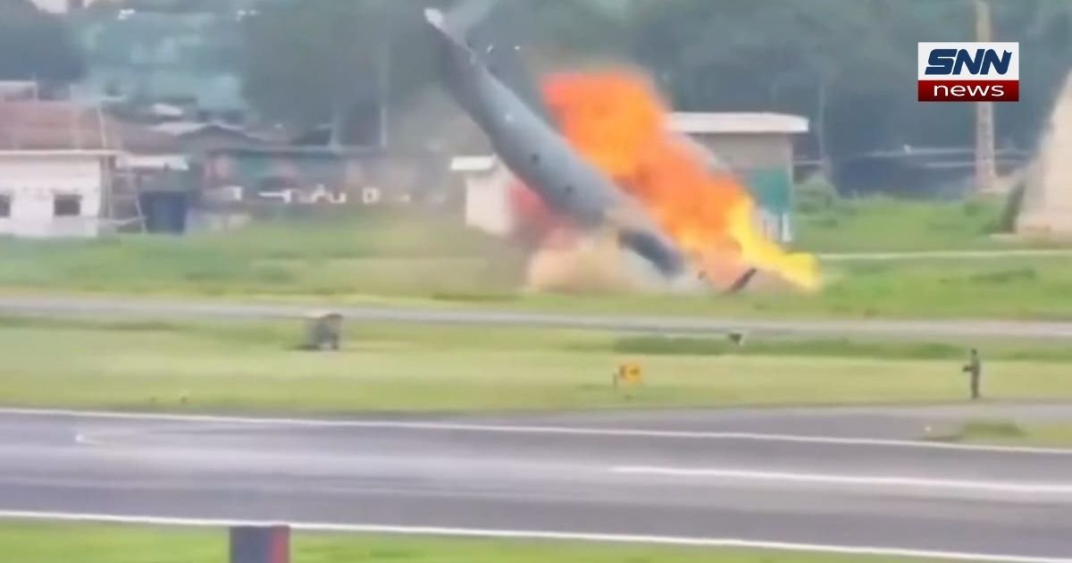 Indian Air Force aircraft engulfed in flames after crashing and veering off runway at Jorhat Air Base in Assam killing five servicemen including commander