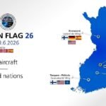 NATO allied aircraft flying in formation over Finland during Ramstein Flag 26 air exercise, June 2025.