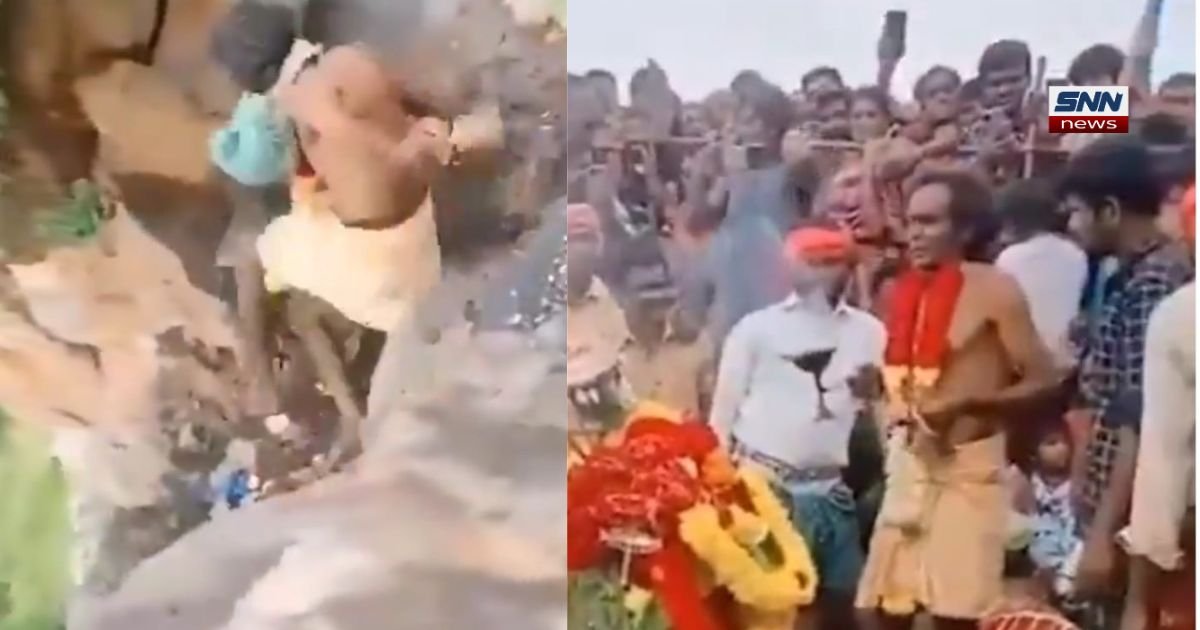 Old video of Andhra Pradesh priest falling from Gampa Mallayya Swamy hillock during ritual, August 2021
