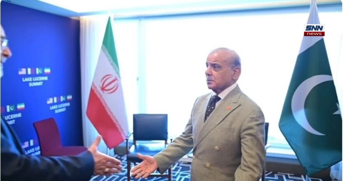 PM Muhammad Shehbaz Sharif and Field Marshal Asim Munir with Iranian Speaker Ghalibaf and Foreign Minister Araghchi at Switzerland Burgenstock talks June 21 2026