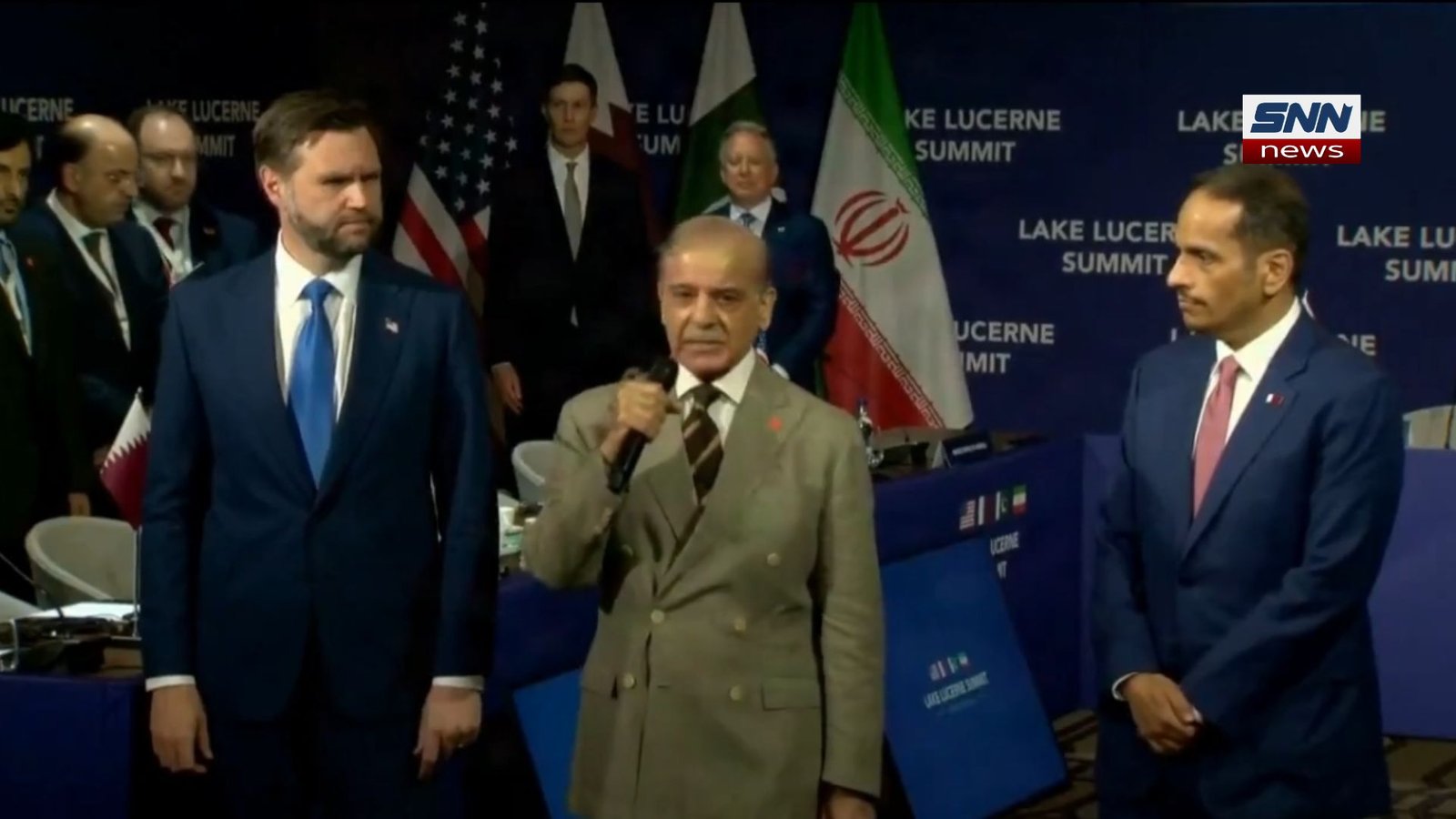 Pakistani Prime Minister Shahbaz Sharif speaking at high-level bilateral meeting with US President Donald Trump and Vice President JD Vance 2026