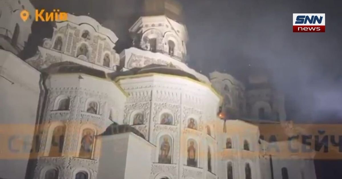 Assumption Cathedral at Kyiv-Pechersk Lavra after Russian strike, a UNESCO-listed Orthodox Christian monastery founded in 1051, Kyiv, Ukraine.