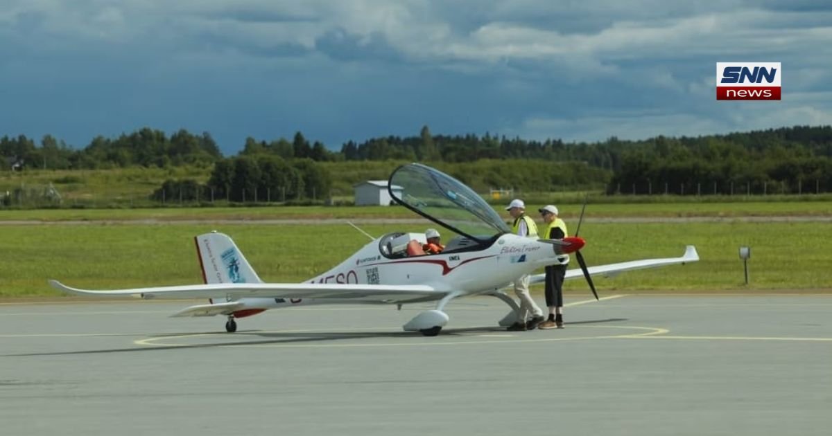 Electric aircraft lands at Vaasa Airport Finland after North Circuit tour flight from Sweden