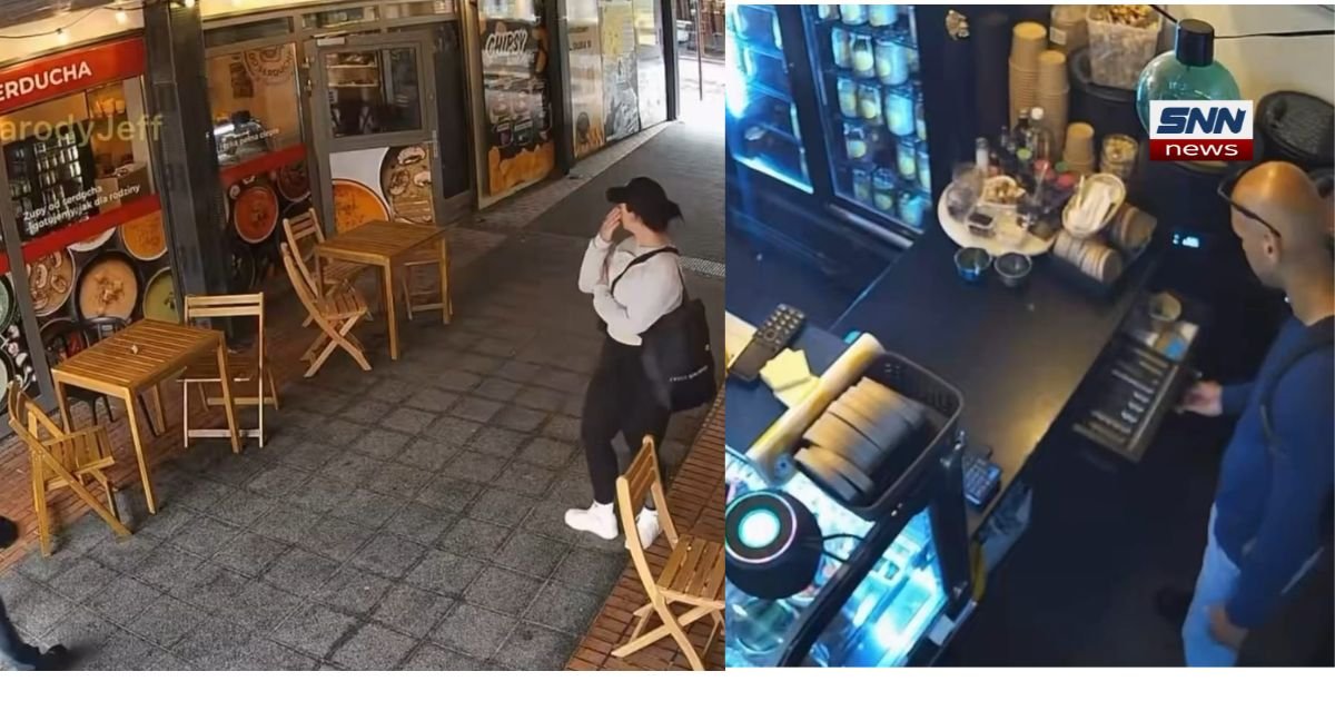 CCTV security camera footage showing tourists stealing cash from a restaurant register in Poland