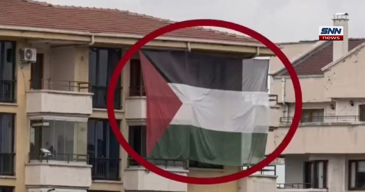 Palestinian flag displayed near Trump's hotel ahead of NATO summit in Ankara, Turkey