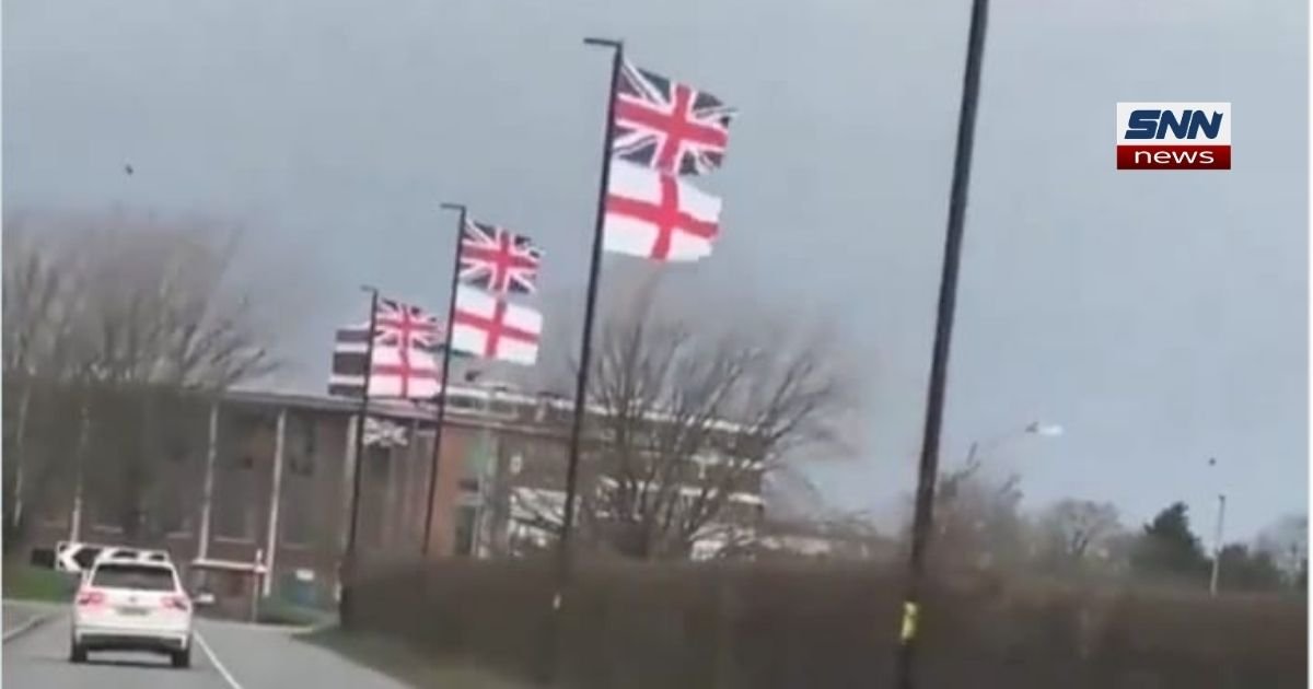 Union Jack and St George's Cross flags displayed on Birmingham Flags Dispute street infrastructure
