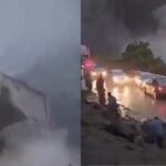 Nepal Dam Collapse breach and flooding near the Nepal-Tibet border causing damage to roads and vehicles