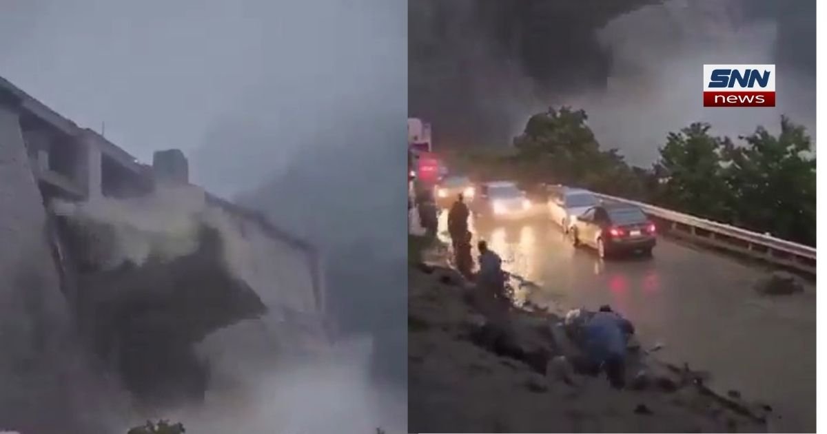 Nepal Dam Collapse breach and flooding near the Nepal-Tibet border causing damage to roads and vehicles