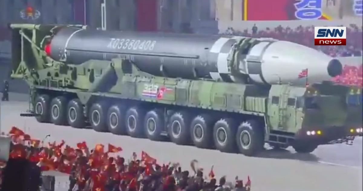 "North Korea's Hwasong-11C-ballistic missile displayed at a North Korean military event"