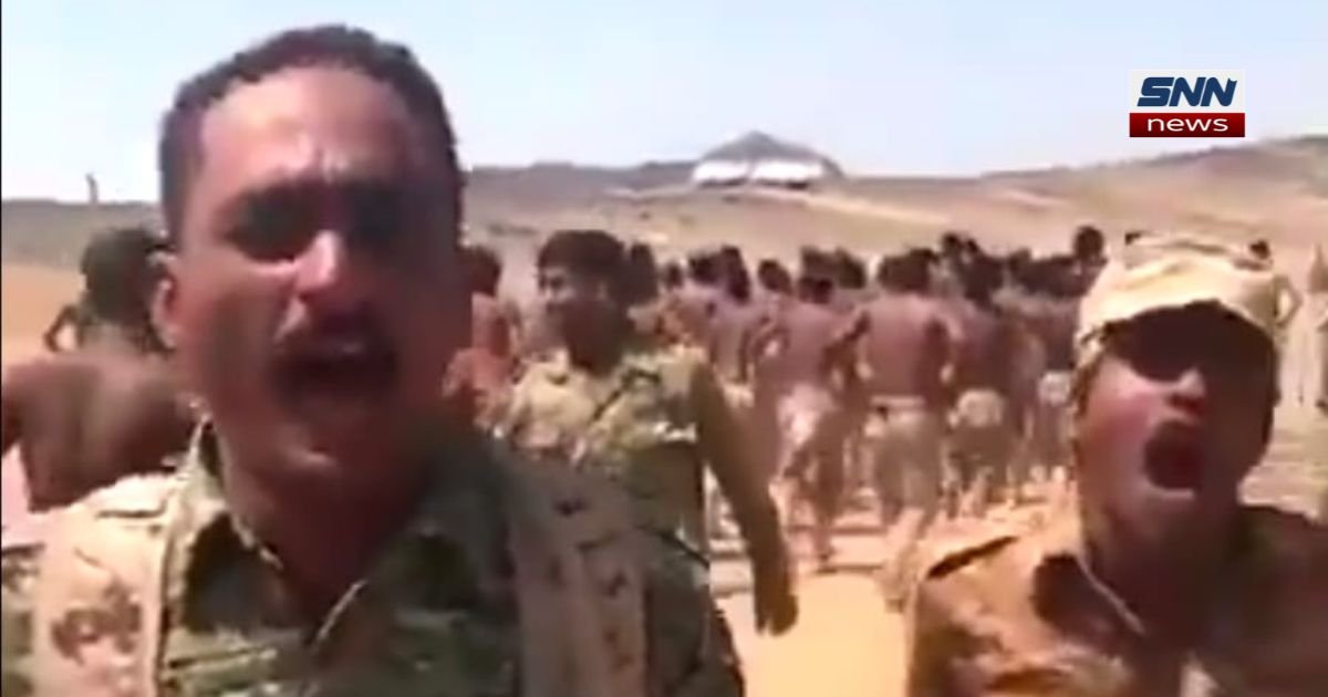 Yemeni forces marching toward Hudaydah during celebratory advance near Sanaa"