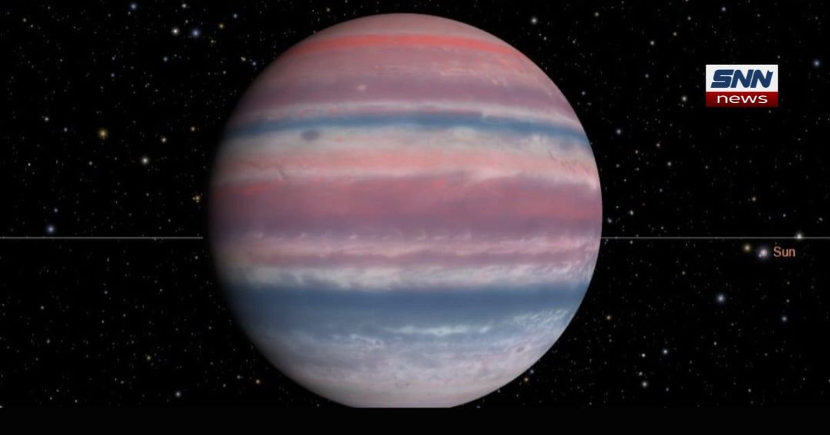 "Illustration of gas giant exoplanet Beta Pictoris b with a visible magnetic field around a distant star"