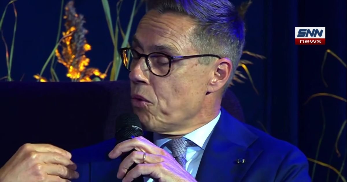 Finland's Stubb speaking at a press event in Helsinki"